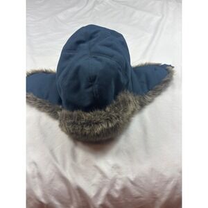 Eddie Bauer Trapper Hat Navy Blue Faux Fur Down Insulated Winter Aviator L/XL